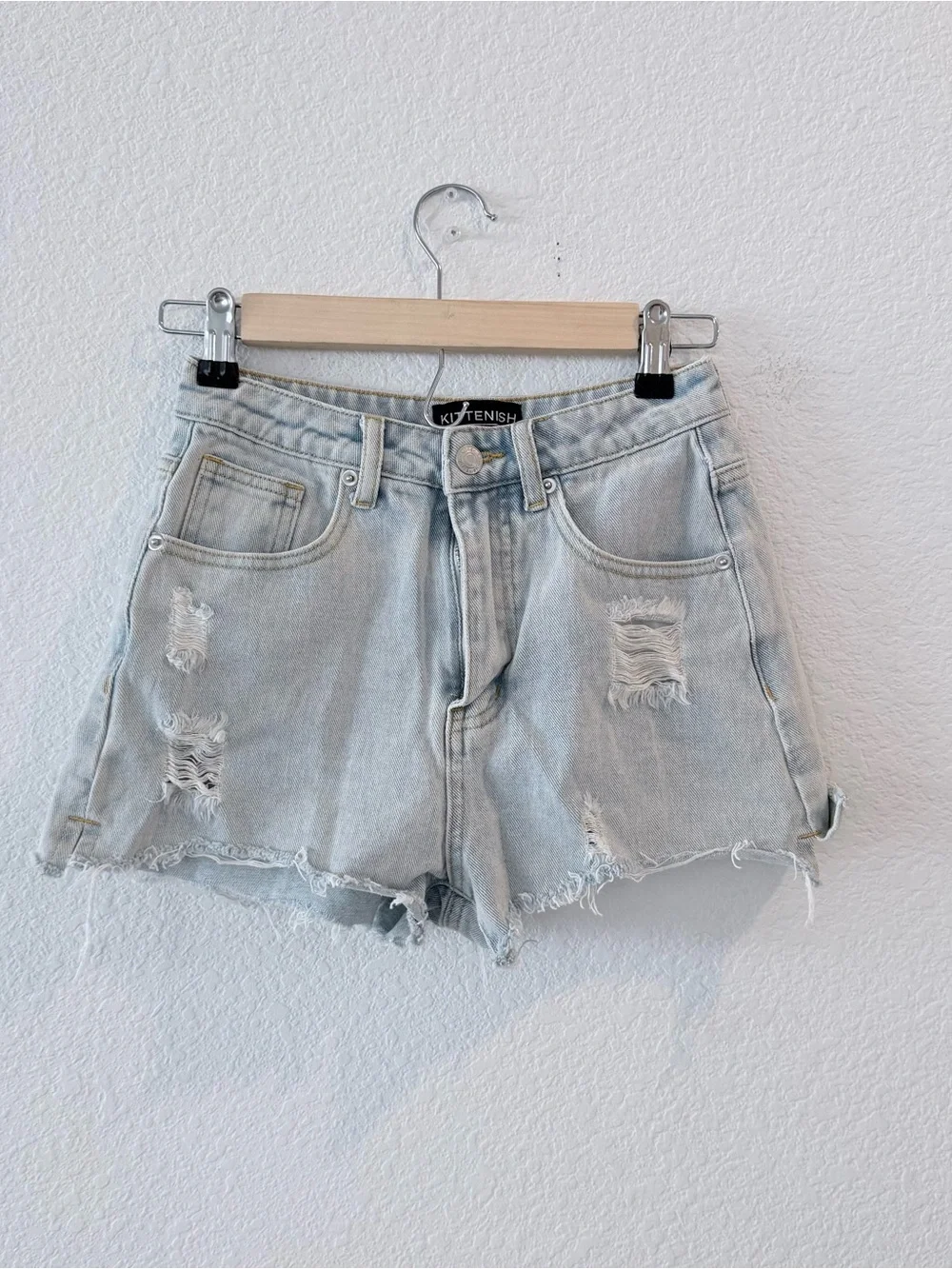 Kittenish- High Rise Light Wash Distressed Shorts - Size 24